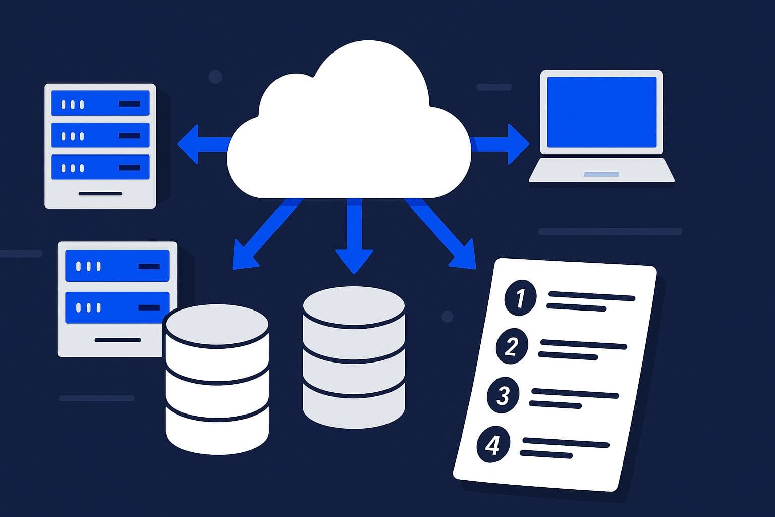 Cloud migration strategy diagram showing workloads moving from on-premises servers to a multi-cloud platform with cost-optimization controls.